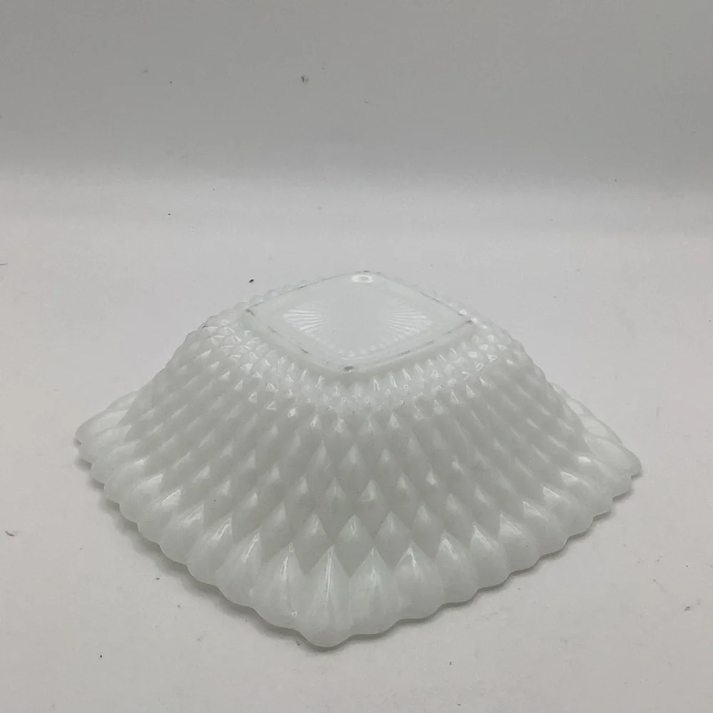 Vintage White Milk Glass Scalloped Edge Square Bowl